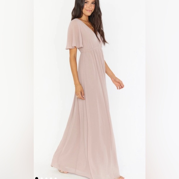 Show Me Your Mumu Emily Empire Maxi Dress Soft Beige Chiffon Size Small NWT - Picture 3 of 8